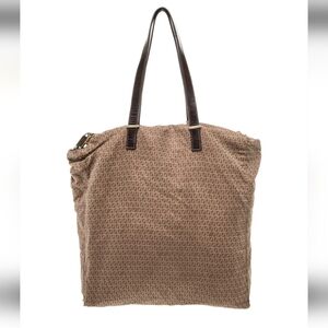 Fendi Tan/Brown FF Zuccino Tote Shoulder Bag Purse Leather Straps Classic